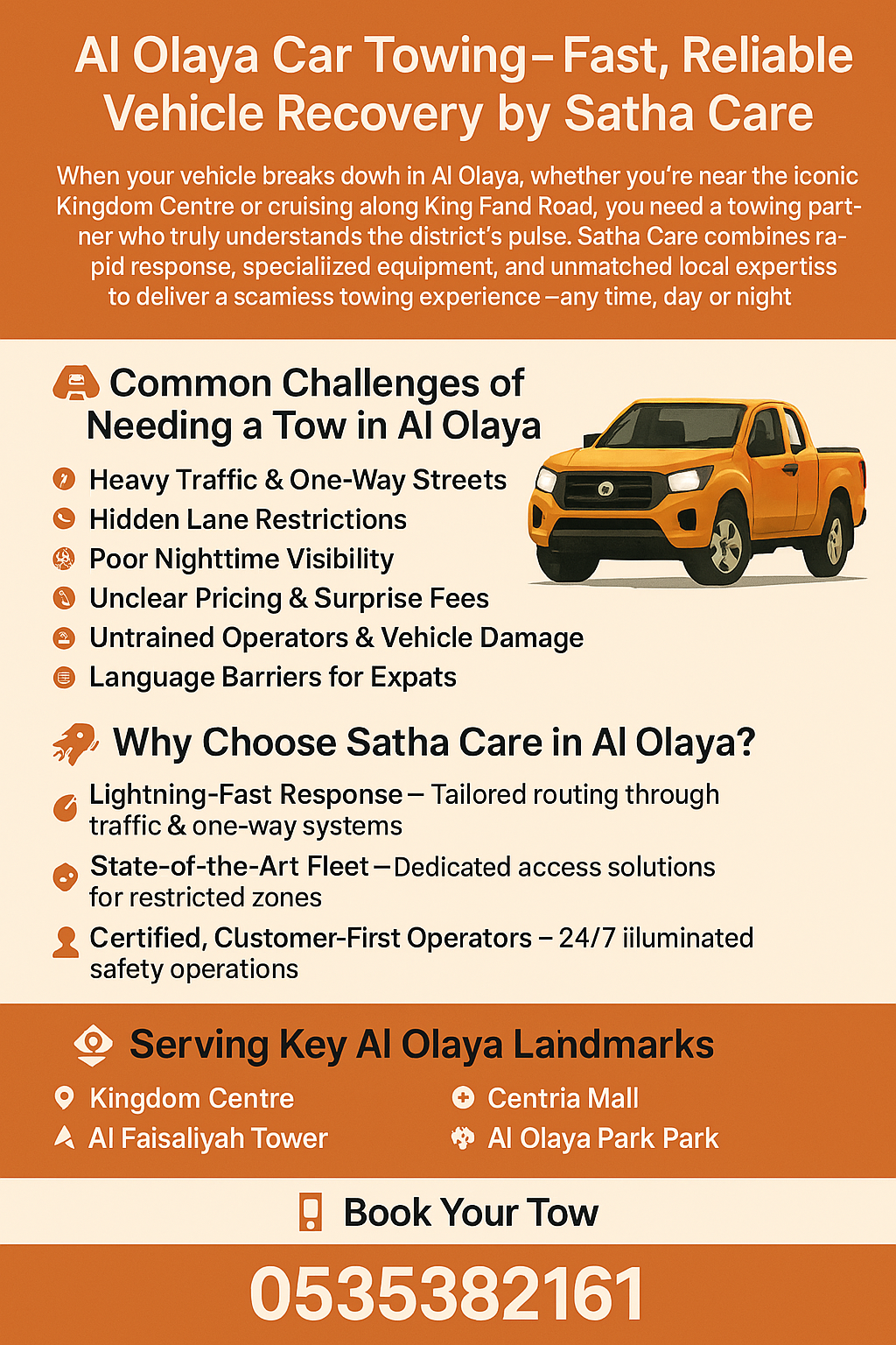 Al Olaya Car Towing – Fast, Reliable Vehicle Recovery by Satha Care