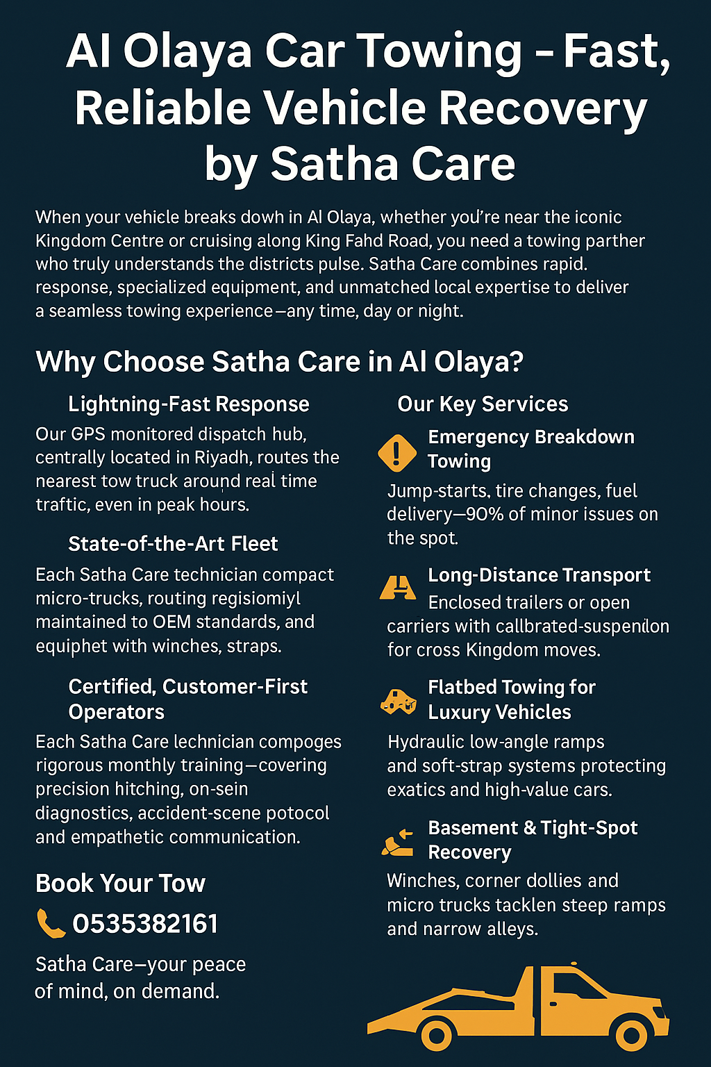 Al Olaya Car Towing – Fast, Reliable Vehicle Recovery by Satha Care